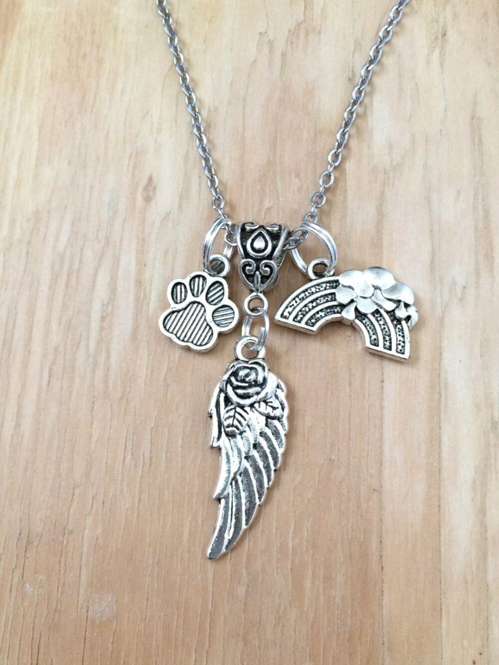 Handmade Tibetan Silver Pet Memorial Necklace Rainbow Bridge Chain 22"